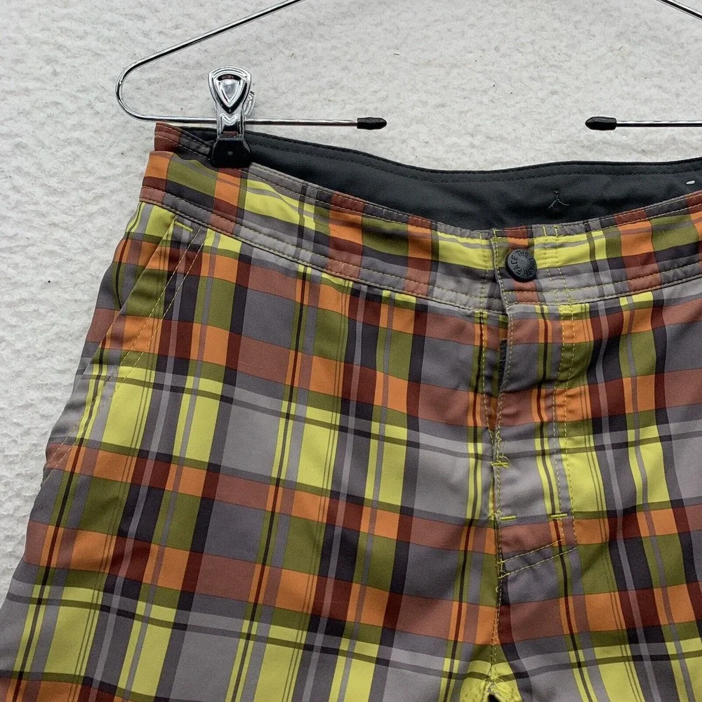 The North Face Board Shorts Mens 30x10 Plaid Orange Yellow Unlined Bathing‎ Suit